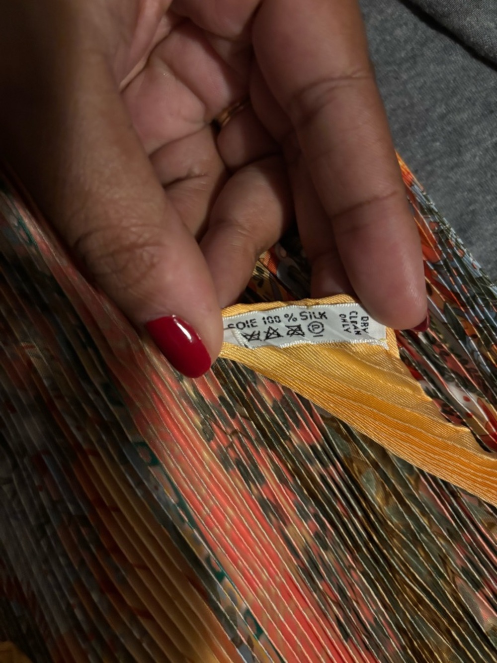 HERMES Carre 90 Pleated AXIS MUNDI Unisex Scarf Orange with box - Picture 8 of 9